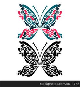 Beautiful butterfly tattoo. Artistic pattern in butterfly shape. Color and black and white version &#xA;