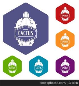 Beautiful cactus icons vector colorful hexahedron set collection isolated on white . Beautiful cactus icons vector hexahedron