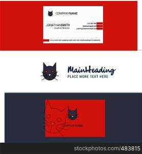Beautiful Cat Logo and business card. vertical Design Vector