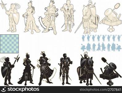 beautiful chess pieces made in the form of silhouettes of armed people
