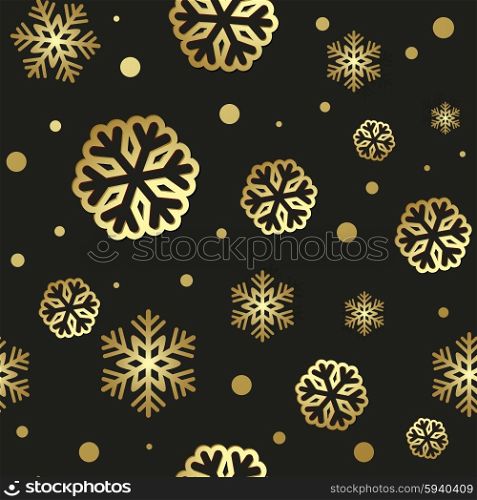 Beautiful Christmas background. . Beautiful Christmas background. Golden snowflakes on black background. Vector seamless pattern.