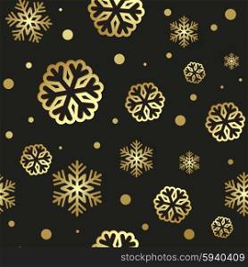 Beautiful Christmas background. . Beautiful Christmas background. Golden snowflakes on black background. Vector seamless pattern.