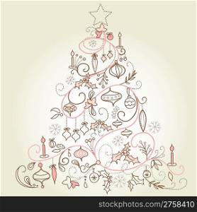 Beautiful Christmas tree illustration. Christmas Card