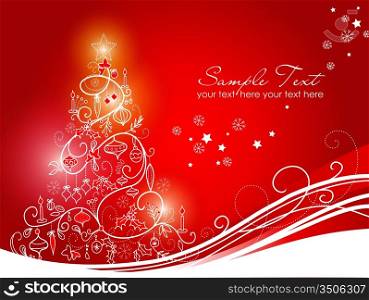 Beautiful Christmas tree on Red background