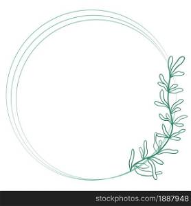 Beautiful circular wreath with a graceful branch, vector illustration. Round composite botanical template for congratulations or invitations. Hand drawn graphics, natural contour with leaves.. Beautiful circular wreath with a graceful branch, vector illustration.