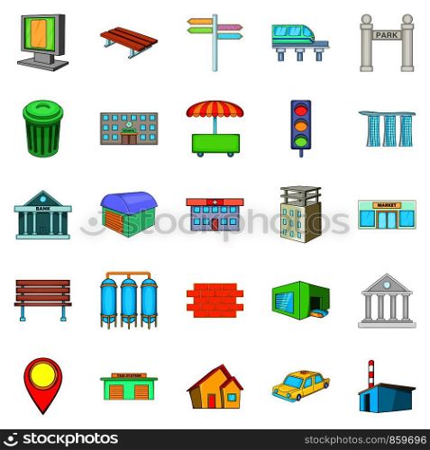 Beautiful city icons set. Cartoon set of 25 beautiful city vector icons for web isolated on white background. Beautiful city icons set, cartoon style