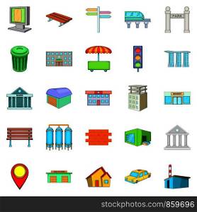 Beautiful city icons set. Cartoon set of 25 beautiful city vector icons for web isolated on white background. Beautiful city icons set, cartoon style