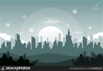 Beautiful Cityscape City Building New Year Card Vector Illustration