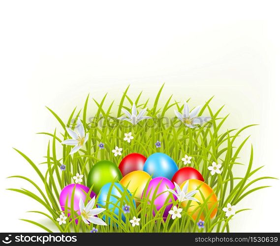 Beautiful collection easter eggs on grass background
