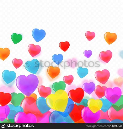 Beautiful colourful confetti hearts background, poster, greeting card template. Premium vector.