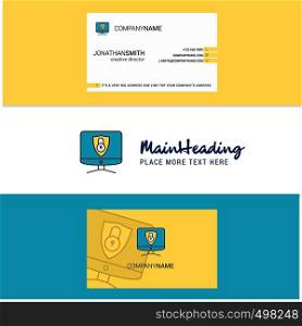 Beautiful Computer protected Logo and business card. vertical Design Vector