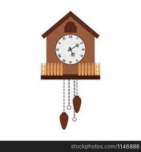 Beautiful cuckoo-clock isolated on white background, vector illustration. Beautiful cuckoo-clock isolated on white
