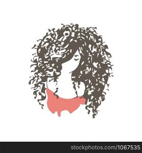Beautiful curly hair girl logo.