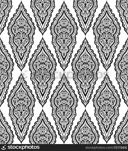Beautiful damask seamless pattern. Vintage abstract background. Mandala style. Repeat ornament for print, textile, fabric, texture, wrapping paper, cover. Black and white design.