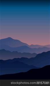 Beautiful dark blue mountain landscape. Sunrise and sunset in mountains.Wallpaper design, Wall art for home decor and prints.Vector illustration