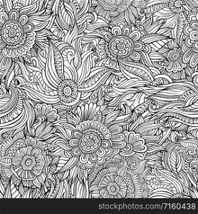 Beautiful decorative floral ethnic ornamental sketchy seamless pattern. Can be used for wallpaper, pattern fills, web page background, surface textures, coloring.. Vector seamless abstract flowers pattern