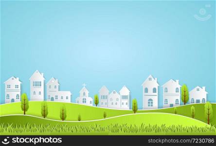 beautiful design with views of the country house.art paper Vector