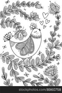 Beautiful detailed coloring page with bird vector image