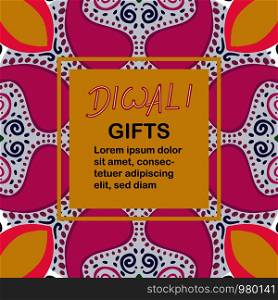 Beautiful diwali gifts colorful card template. Flat cartoon style. Vector illustration.. Diwali gifts card template illustration.