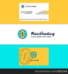 Beautiful Dollar globe Logo and business card. vertical Design Vector