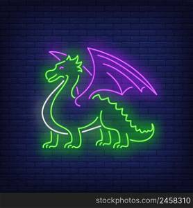 Beautiful dragon neon sign. Chinese mythology, culture, fantasy design. Night bright neon sign, colorful billboard, light banner. Vector illustration in neon style.