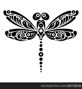 Beautiful dragonfly tattoo. Artistic pattern in butterfly shape. Black and white illustration