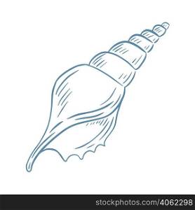 Beautiful drawn spiral shell hand drawn engraving vector illustration. Seashell sketch isolated object. Ocean clam simple outline