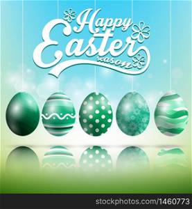 Beautiful Easter blue green Background with eggs