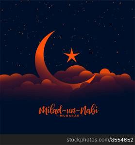 beautiful eid milad un nabi design with moon and star above clouds