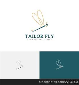 Beautiful Elegant Tailor Sewing Needle Dragonfly Wings Fly Logo Idea