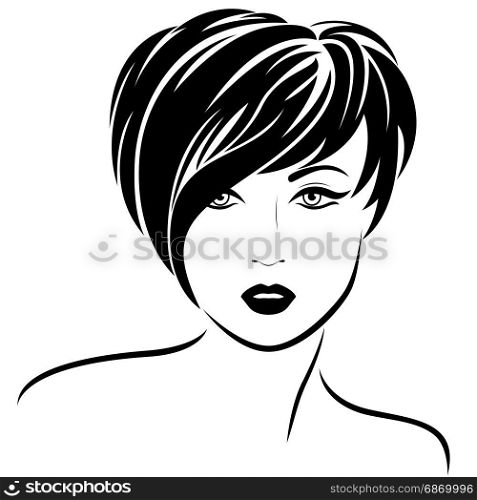 Beautiful fashion girl with short asymmetric stylish hair and sensual character, vector illustration isolated on the white background