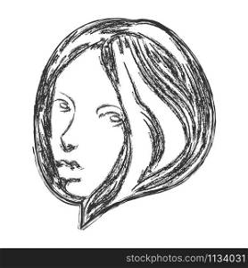 Beautiful female face. The Style Of Doodle. Isolated on a white background. The concept of feminism or women&rsquo;s day. Black and white vector illustration for design, poster, poster.
