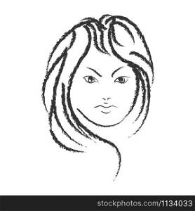 Beautiful female face. The Style Of Doodle. Isolated on a white background. The concept of feminism or women&rsquo;s day. Black and white vector illustration for design, poster, poster.