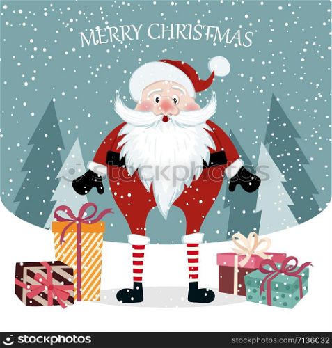 Beautiful flat design Christmas card with Santa. Christmas poster. Vector