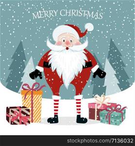 Beautiful flat design Christmas card with Santa. Christmas poster. Vector