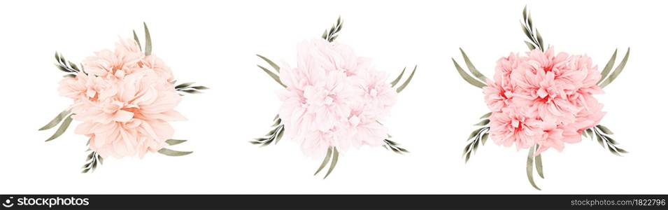 Beautiful floral bouquet watercolor set design element isolated on white background.Vector illustration.Eps10