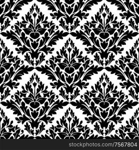 Beautiful floral seamless damask pattern with decorative black flowers