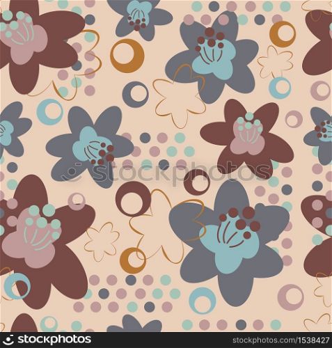 Beautiful floral seamless pattern with geometric elements. Abstract textural background of flowering plants. Continuous print, repeat flowers.. Beautiful floral seamless pattern with geometric elements.