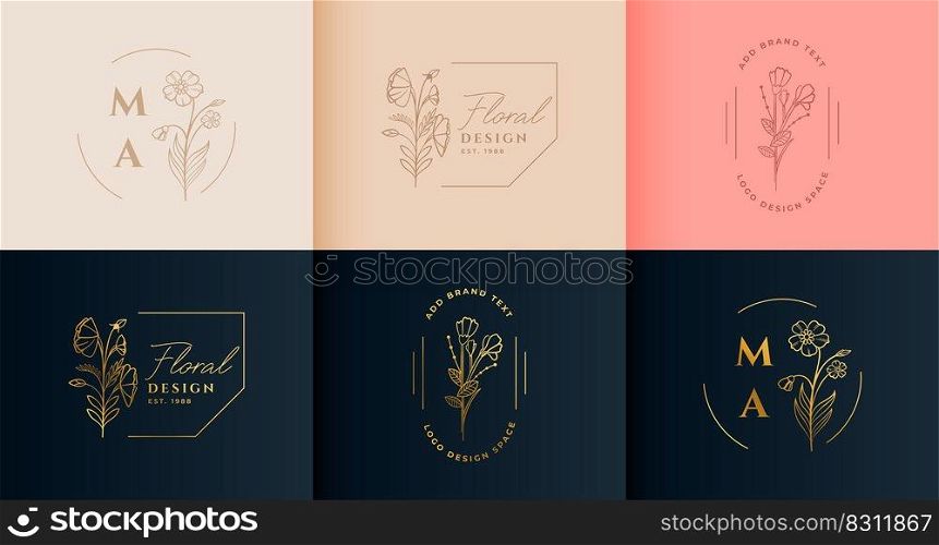 beautiful flower floral logotype collection in minimal style