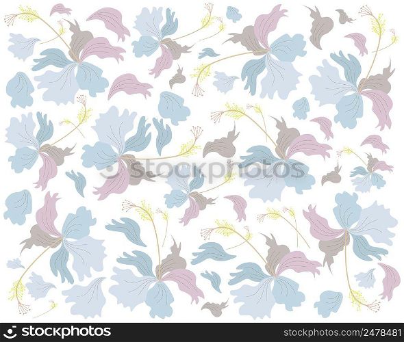 Beautiful Flower, Illustration Background of Fresh Colorful Hibiscus Flowers, Rose Mallow or Bunga Raya.