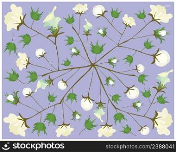 Beautiful Flower, Illustration Background of Fresh Yellow Cotton Flower with Bud and Green Leaves.
