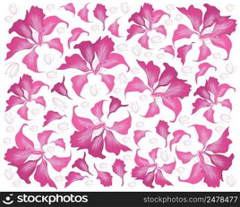 Beautiful Flower, Illustration Background of Pink Bauhinia Purpurea or Pink Orchid Tree with Green Leaves.