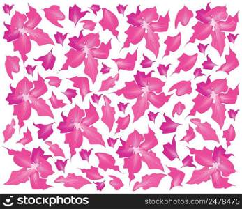Beautiful Flower, Illustration Background of Pink Desert Rose Flowers or Pink Bignonia Flowers with Green Leaves.