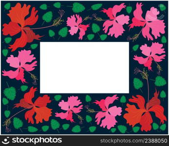 Beautiful Flower, Illustration Frame of Fresh Colorful Hibiscus Flowers, Rose Mallow or Bunga Raya Isolated on A White Background.