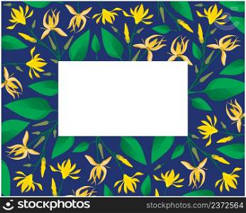 Beautiful Flower, Illustration Frame of Yellow Champaka or Magnolia Champaca Flowers with Green Leaves on Tree Branches.