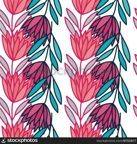 Beautiful flower seamless pattern. Simple outline floral wallpaper. Cute plants endless wallpaper. Design for fabric, textile print, wrapping, cover. Vector illustration. Beautiful flower seamless pattern. Simple outline floral wallpaper.