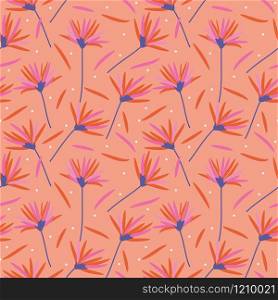 Beautiful flowers in coral colors seamless pattern.
