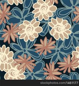 Beautiful flowers seamless pattern in vintage style. Hand drawn floral endless wallpaper. Decorative backdrop for fabric design, textile print, wrapping paper, cover. Vector illustration. Beautiful flowers seamless pattern in vintage style. Hand drawn floral endless wallpaper.