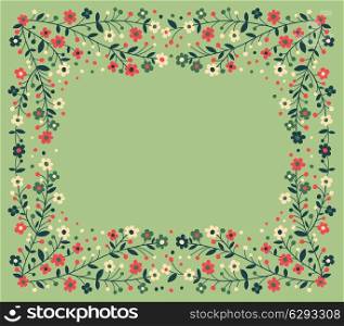 Beautiful frame of flowering branches. Vector illustration.