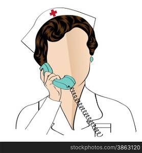 Beautiful friendly and confident nurse talking by phone, vector illustration